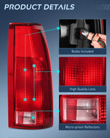 1998-1999 Chevy GMC C/K1500 2500 3500 1992-1999 Yukon Suburban Blazer 1995-2000 Tahoe 1999-2000 Cadillac Taillight Assembly Rear Lamp Replacement w/Bulbs and Harness Passenger Side Nilight