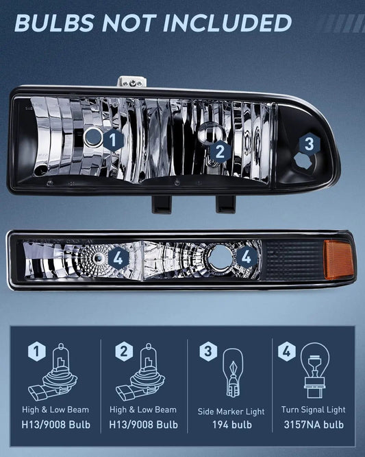 LED Headlight 1998-2005 Chevy Blazer S10 Headlight Assembly Black Case Amber Reflector