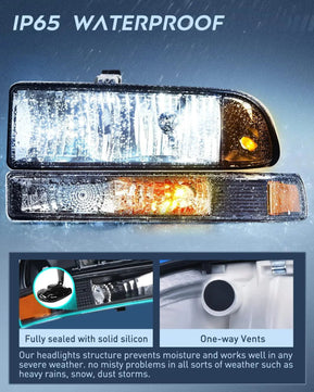 LED Headlight 1998-2005 Chevy Blazer S10 Headlight Assembly Black Case Amber Reflector