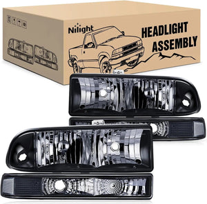 1998 1999 2000 2001 2002 2003 2004 2005 Chevy Blazer S10 Pickup Headlight Assembly Black Case Clear Reflector