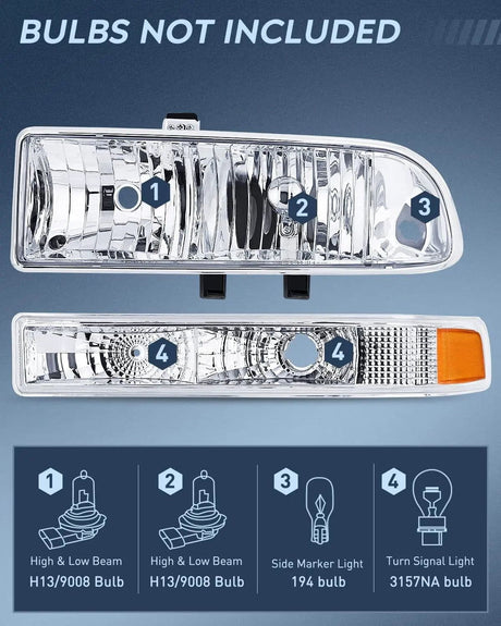 Headlight Assembly 1998-2005 Chevy Blazer S10 Headlight Assembly Chrome Case Amber Reflector