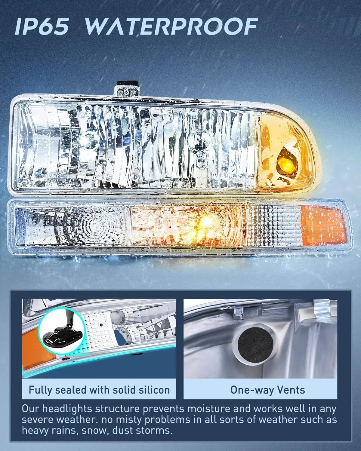 Headlight Assembly 1998-2005 Chevy Blazer S10 Headlight Assembly Chrome Case Amber Reflector