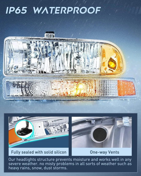 Headlight Assembly 1998-2005 Chevy Blazer S10 Headlight Assembly Chrome Case Amber Reflector
