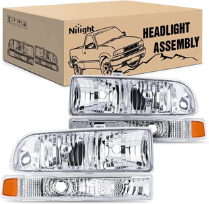 Headlight Assembly 1998-2005 Chevy Blazer S10 Headlight Assembly Chrome Case Amber Reflector