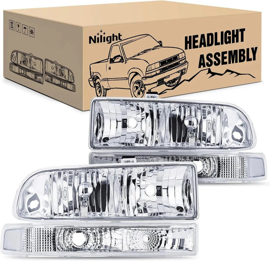 Headlight Assembly 1998-2005 Chevy Blazer S10 Headlight Assembly Chrome Case Clear Reflector
