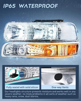 Headlight Assembly 1999-2002 Chevy Silverado Avalanche 1500 1500HD 2500 2500HD 3500 Chevrolet Tahoe Suburban Headlight Assembly Chrome Case Amber Reflector