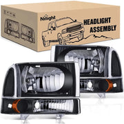 1999 2000 2001 2002 2003 2004 Ford F250 F350 F450 F550 Headlight Assembly Black Case Amber Reflector