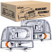 1999 2000 2001 2002 2003 2004 Ford F250 F350 F450 F550 Headlight Assembly Chrome Case Amber Reflector