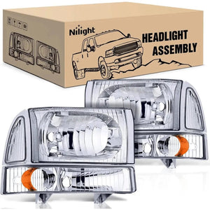 1999 2000 2001 2002 2003 2004 Ford F250 F350 F450 F550 Headlight Assembly Chrome Case Amber Reflector