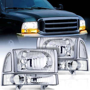 1999 2000 2001 2002 2003 2004 Ford F250 F350 F450 F550 Headlight Assembly Chrome Case Clear Reflector