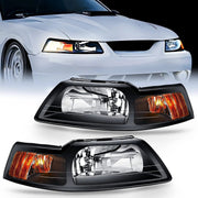 1999 2000 2001 2002 2003 2004 Ford Mustang Headlight Assembly Black Case Amber Reflector