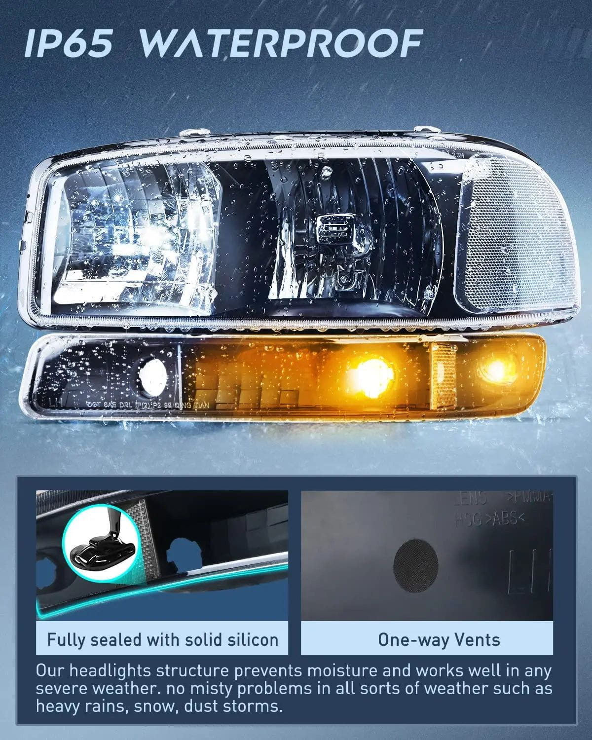 Headlight Assembly 1999-2006 GMC Sierra Yukon Headlight Assembly Black Case Clear Reflector