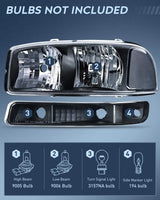 Headlight Assembly 1999-2006 GMC Sierra Yukon Headlight Assembly Black Case Clear Reflector