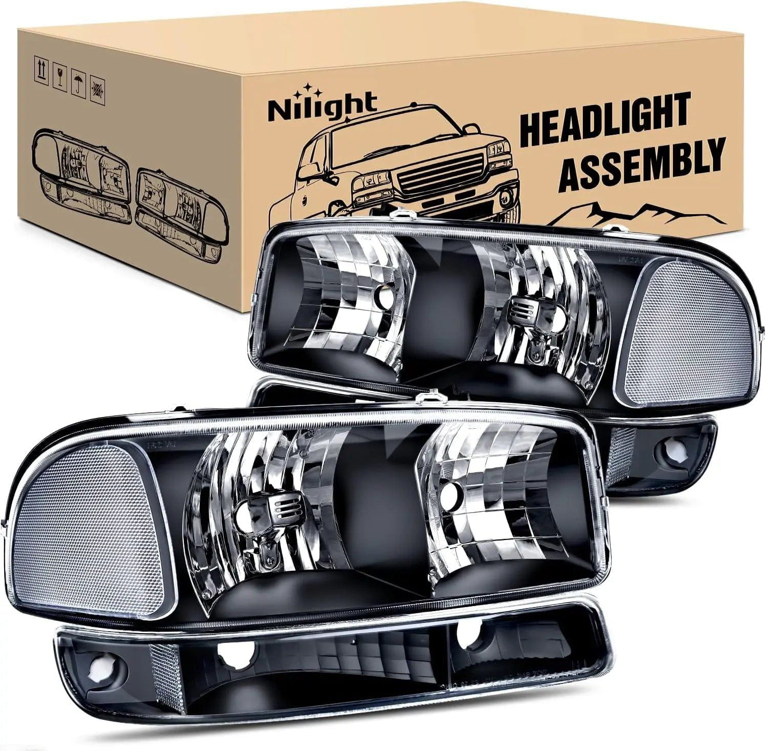 Headlight Assembly 1999-2006 GMC Sierra Yukon Headlight Assembly Black Case Clear Reflector