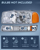 Headlight Assembly 1999-2006 GMC Sierra Yukon Headlight Assembly Chrome Case Amber Reflector