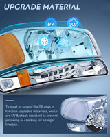Headlight Assembly 1999-2006 GMC Sierra Yukon Headlight Assembly Chrome Case Amber Reflector