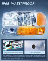 Headlight Assembly 1999-2006 GMC Sierra Yukon Headlight Assembly Chrome Case Amber Reflector