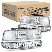 Headlight Assembly for 1999 2000 2001 2002 Chevy Silverado 1500 1500HD 2500 2500HD 3500 Chevrolet Tahoe Suburban Replacement Headlamp Housing Bumper Lights Set