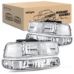 1999-2006 Chevy Silverado Avalanche 1500 1500HD 2500 2500HD 3500 Chevrolet Tahoe Suburban Headlight Assembly Chrome Case Clear Reflector