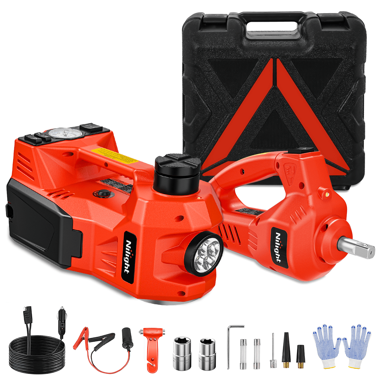 Nilight Electric Car Jack 5 Ton 12V Hydraulic with Inflatable Pump Impact Wrench LED Light 3 in 1 Portable Floor Jack for Tire Change