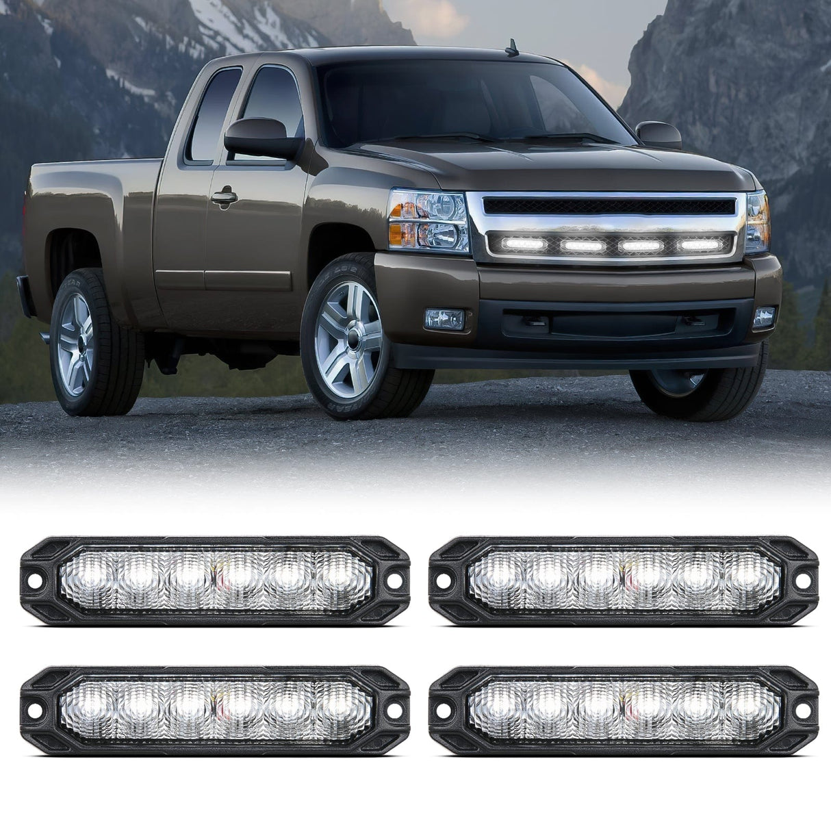 Nilight 4PCS 6 LED White Emergency Warning Strobe Lights