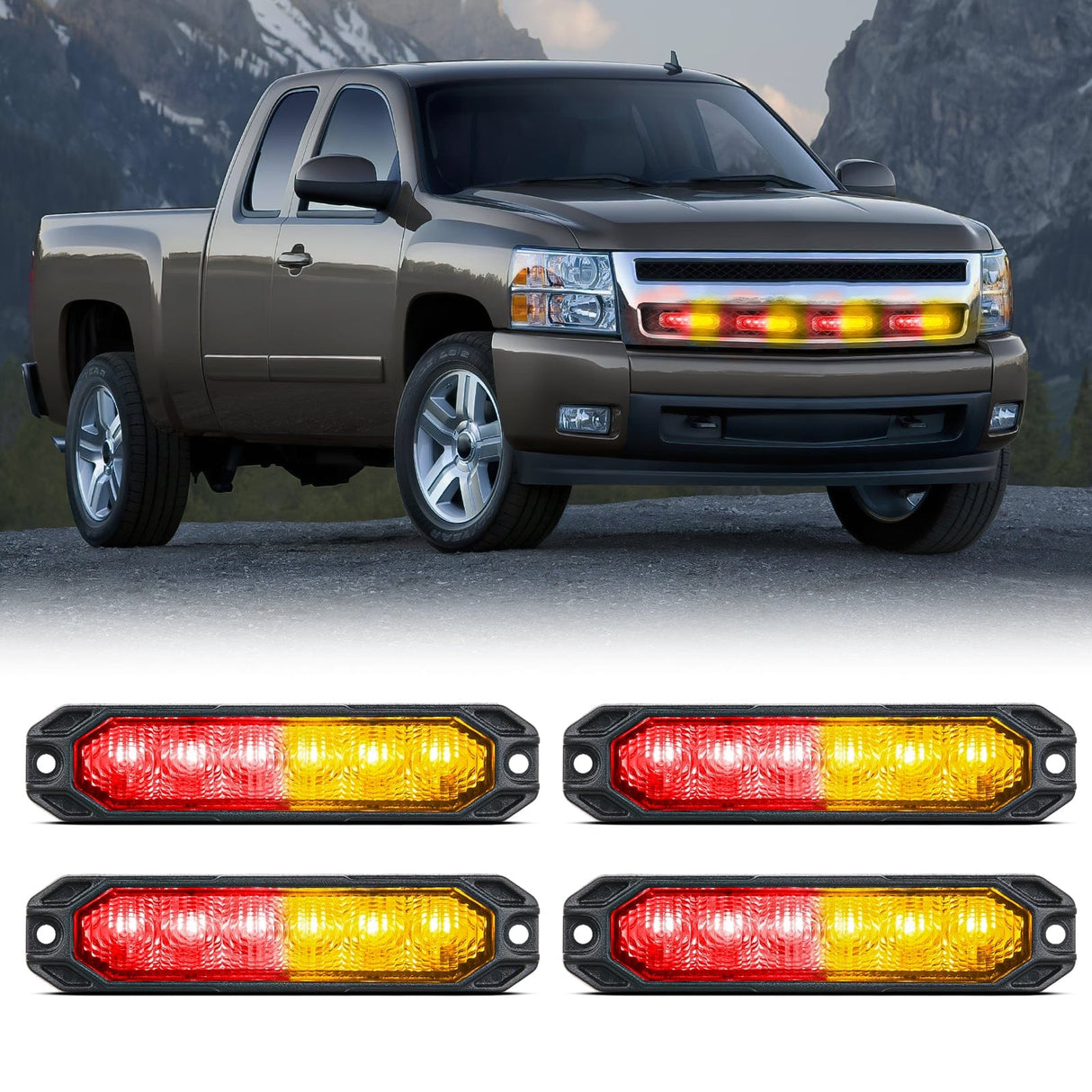 Nilight 4PCS 6 LED Red and Yellow Emergency Warning Strobe Lights