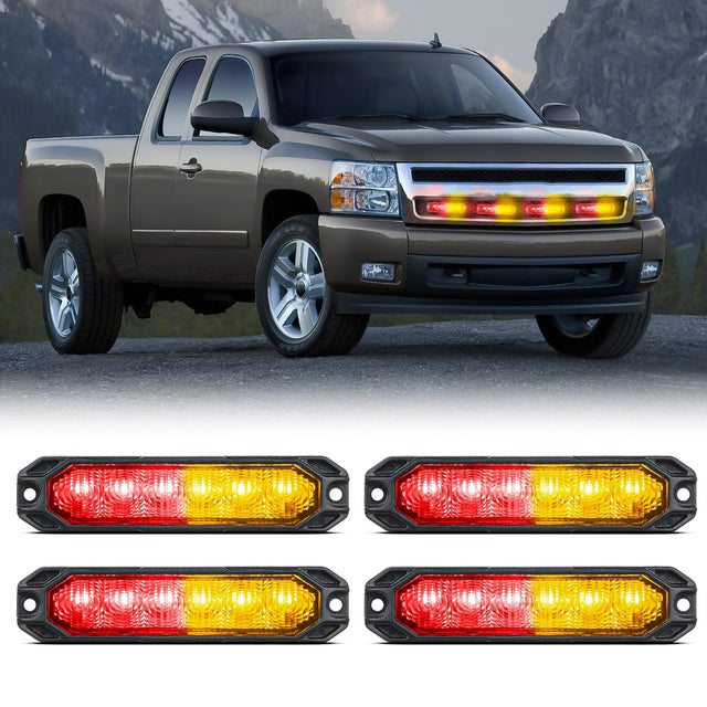 Nilight 4PCS 6 LED Red and Yellow Emergency Warning Strobe Lights