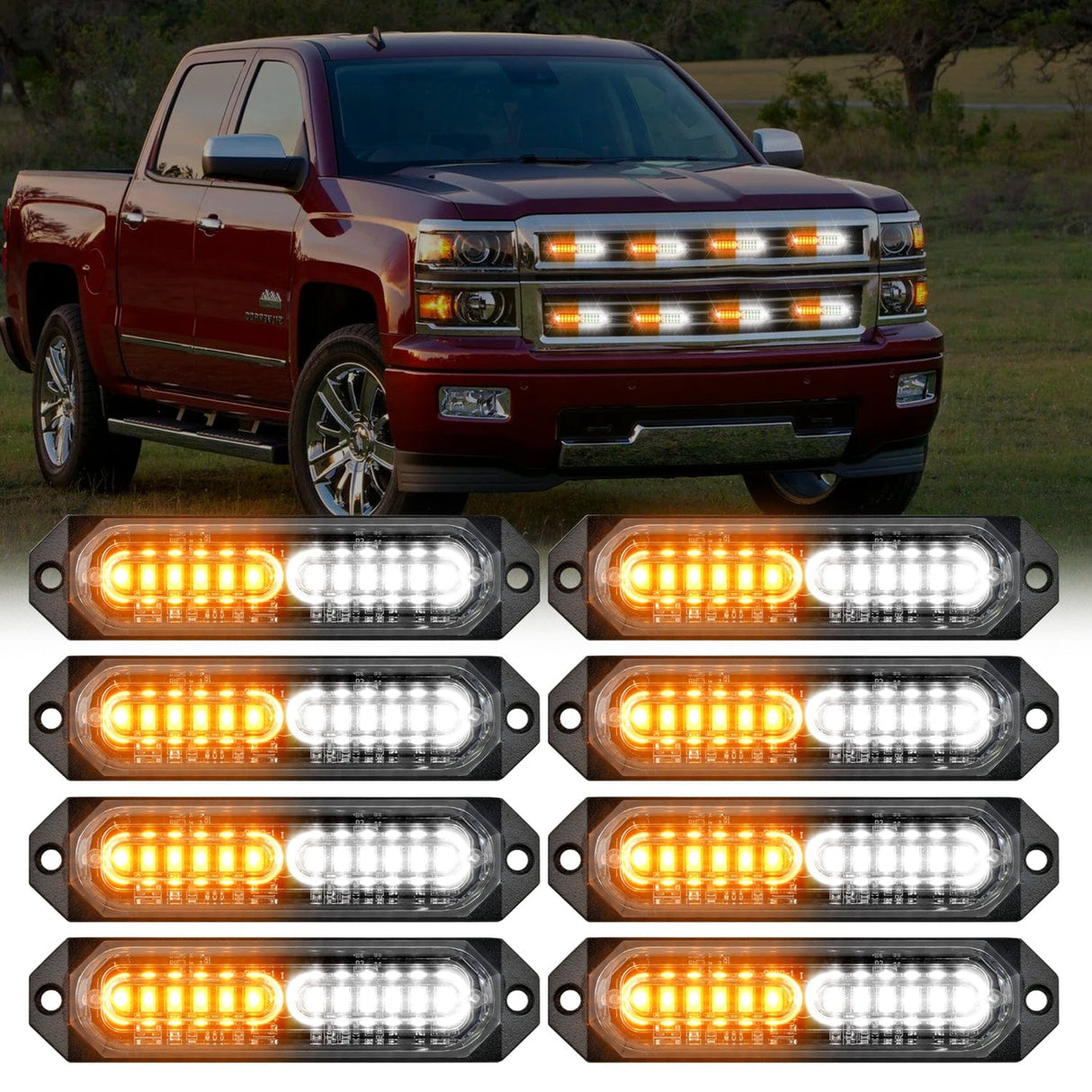 Nilight 8PCS 12LED Amber White Emergency Strobe Lights