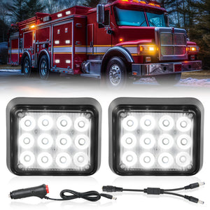 12LED Magnetic Wireless Trailer Lights 2PCS Rechargeable Portable Hazard Beacon Warning Light White Emergency Strobe Light for Trucks Trailers Vehicles Cars Bus Surface Mount
