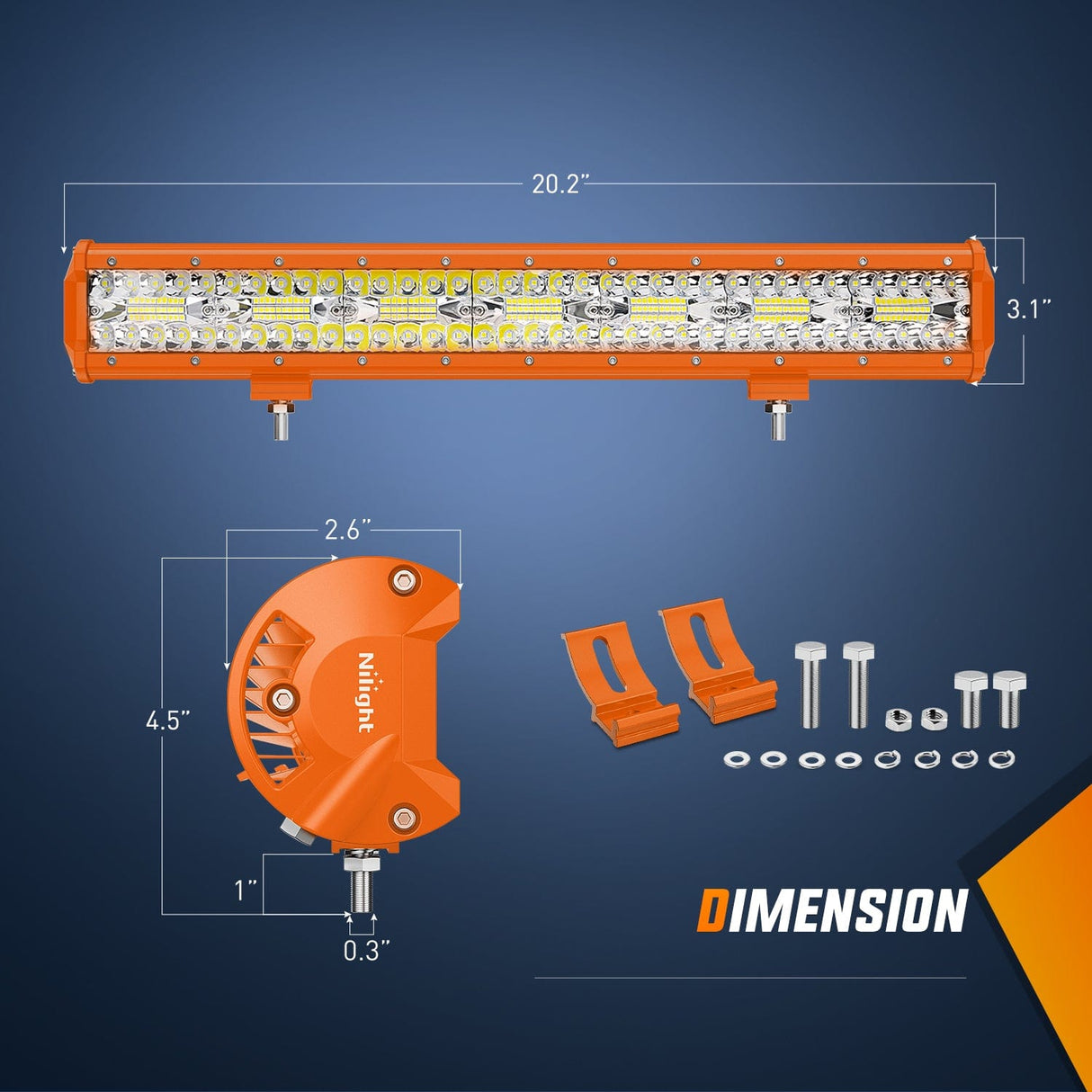Nilight 20 Inch 420W Spot Flood Combo Orange Case Led Light Bar