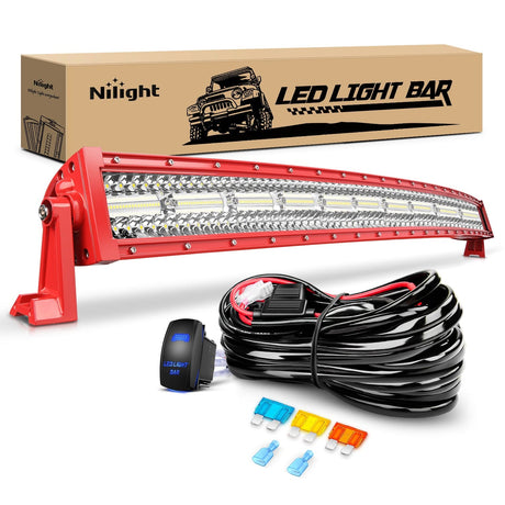 Nilight 42 Inch Triple Row Red Shell Spot Flood Led Light Bar | 14AWG Wire 5Pin Switch