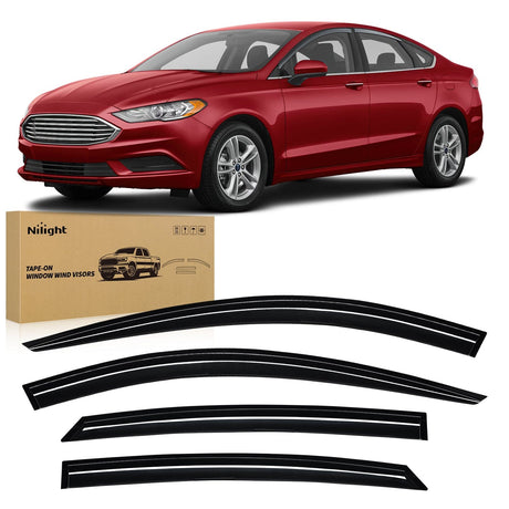 Nilight Tape-On Rain Guards for Ford Fusion 2013 2014 2015 2016 2017 2018 2019 2020, Window Visors Vent Wind Deflectors-4PCS