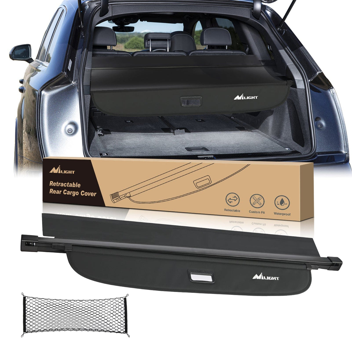 Nilight 2016-2025 Audi Q7 Retractable Trunk Cargo Cover With Trunk Storage Net
