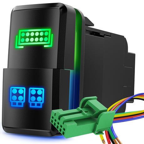 Nilight LED Light BAR & LED Work Lights Dual Push Button Switch 12V ON Off Switches with Connector Wire Kit 1.54Inch x 0.83Inch Replacement for Toyota Tacoma Tundra 4Runner FJ Cruiser Hilux Fortuner