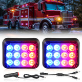 Nilight 12LED Magnetic Wireless Trailer Lights 2PCS Rechargeable Portable Hazard Beacon Warning Light Red and Blue Emergency Strobe Light for Trucks Trailers Vehicles Cars Bus Surface Mount