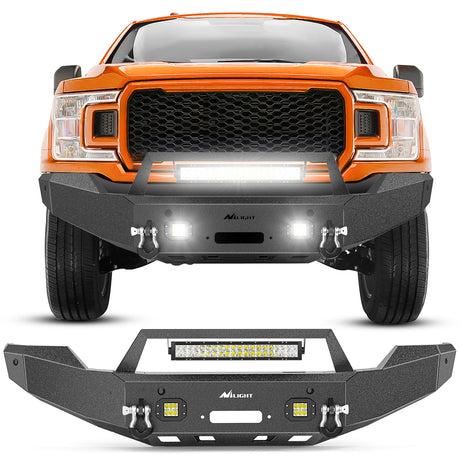 Nilight Front Bumper Compatible for 2011 2012 2013 2014 2015 2016 Ford 3rd Gen F250 F350 F450 with Winch Plate Sensor Holes 3 LED Lights and D-rings