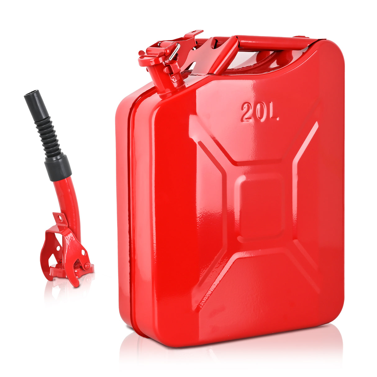 Gas Can Metal Gas Can 5 Gallon with Spout System and Handle, 20 Litre Metal Container for Gasoline Trucks Cars ATV Motorcycle Equipment, No Spill Steel Safety Gas Fuel Cans Red, 1 Pack