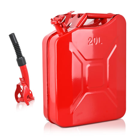 Gas Can Metal Gas Can 5 Gallon with Spout System and Handle, 20 Litre Metal Container for Gasoline Trucks Cars ATV Motorcycle Equipment, No Spill Steel Safety Gas Fuel Cans Red, 1 Pack