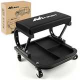Creeper Seat 260 LBS Capacity Black Rolling Mechanic Padded Seat with Tool Tray Storage
