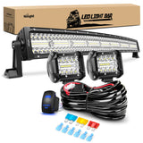 Nilight 33Inch LED Light Bar 2Pcs 4Inch 60W Spot Flood Lights Pods Off Road DrivingWork Lighting with 14AWG Wiring Harness Kit-3 Leads for Truck Tractor Pickup Boat SUV ATV UTV Car Van Camper