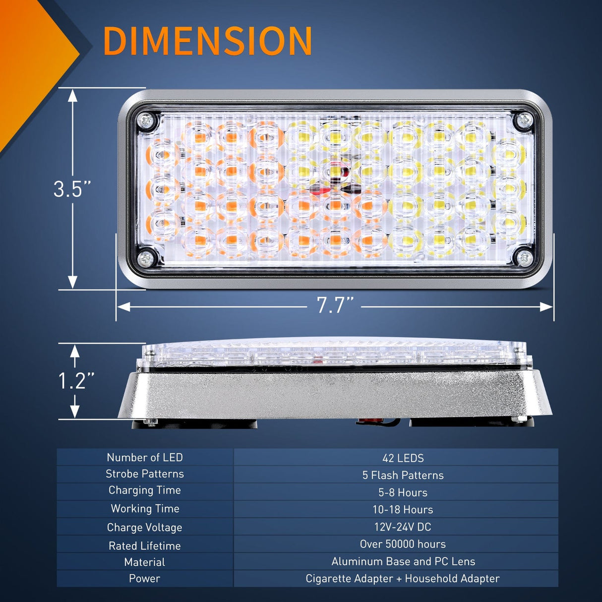 42LED Amber White Wireless Magnetic Strobe Lights Surface Mount Waterproof 5 Patterns (Pair) Nilight