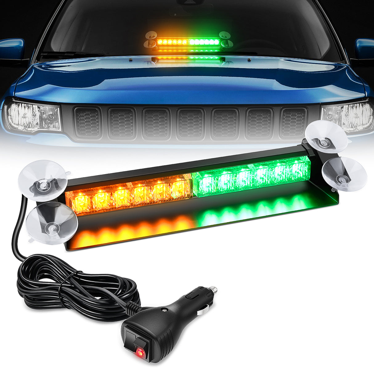 Nilight 12LED Traffic Advisor Strobe Light Bar Amber Green Emergency Warning Hazard Safety Dash Front/Rear Windshield Flashing Lights for Cars Trucks Police Firefighter Plow Construction Vehicles