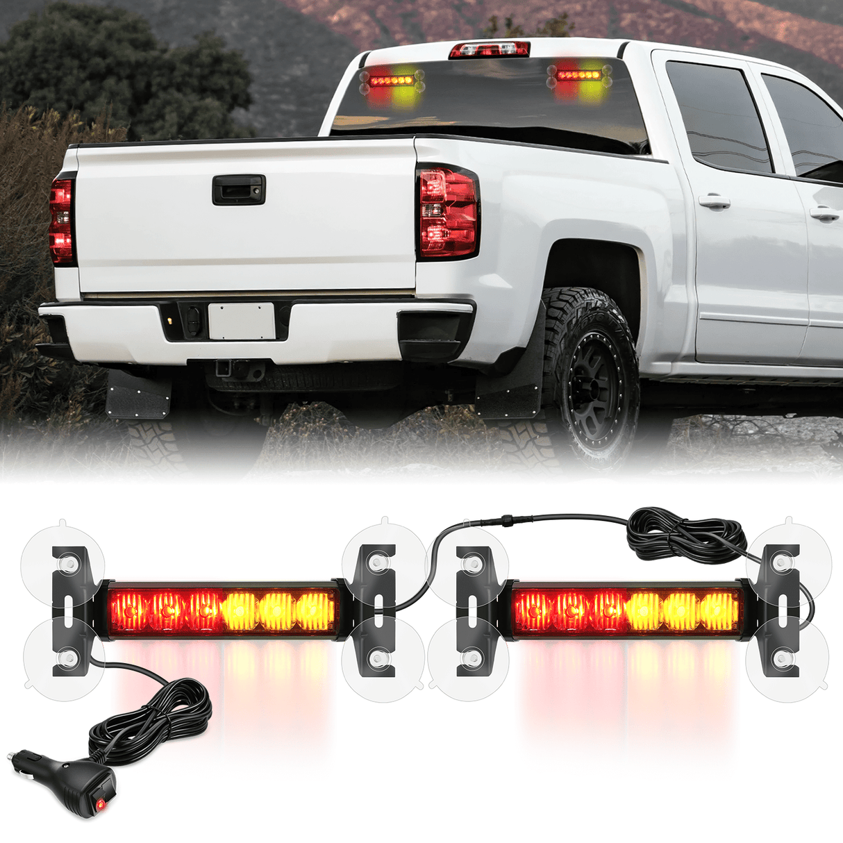 Nilight 12LED Emergency Strobe Traffic Advisor Light Bar 2 in 1 Amber Red Dash Warning Safety Flashing Lights Front/Rear Windshield Construction Lights for Trucks Cars Plow Police Firefighter Vehicles