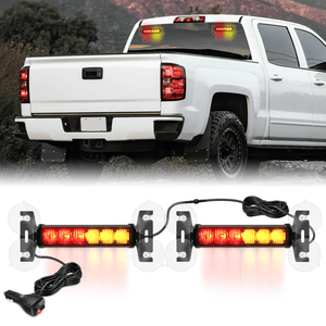 12LED Emergency Strobe Traffic Advisor Light Bar 2 in 1 Amber Red Dash Warning Safety Flashing Lights Front/Rear Windshield Construction Lights for Trucks Cars Plow Police Firefighter Vehicles