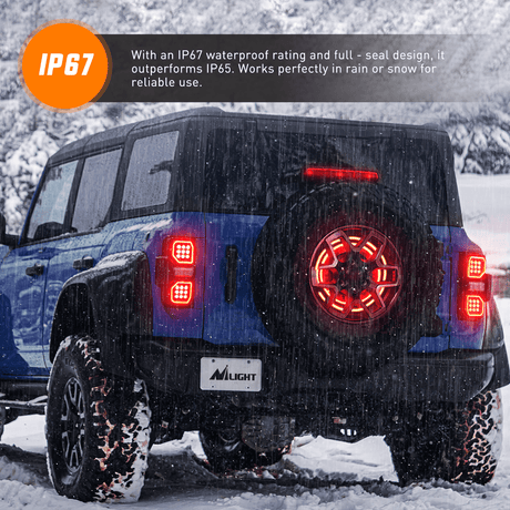 Tail Brake Turn Reverse Lights Spare Tire Brake Light Red Double Row LED Ring 3rd Third Stop Rear Wheel Lights Plug and Play Fit for 2021 2022 2023 2024 2025 Ford Bronco 2/4 Doors