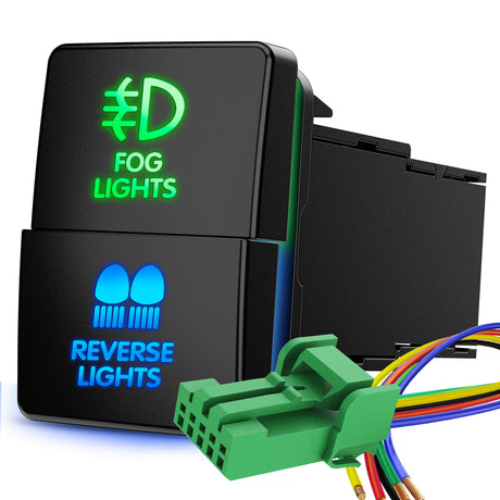 Nilight Fog Lights & Reverse Lights Dual Push Button Switch 12V ON Off Switches with Connector Wire Kit 1.28Inch x 0.87Inch Replacement for Toyota Sequoia Highlander Tacoma Tundra 4Runner RAVR Yaris