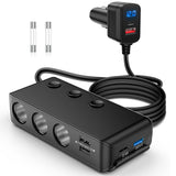 Nilight 9 in 1 Cigarette Lighter Adapter Splitter QC 3.0 3 Sockets 4 USB Ports Power Splitter with PD/QC 3.0 Independent Switches LED Voltage Display for 12V/24V Cars Van Truck Camper