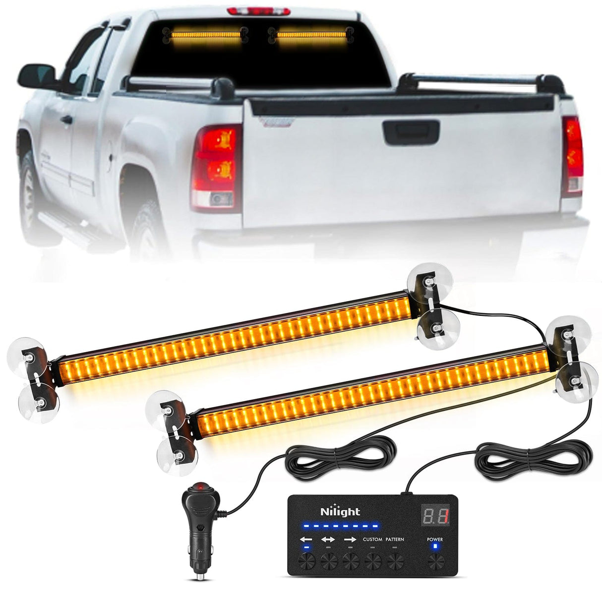Nilight 144 LED Strobe Traffic Advisor Light Bar Amber with Controller 2 in 1 Automotive Emergency Warning Flashing Police Windshield Lights Bars for Cars Tow Plow Trucks Construction Vehicles