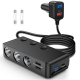 Nilight 9 in 1 Cigarette Lighter Adapter Splitter 3 Sockets PD 65W and QC3.0 18W Ports with Independent Switches LED Voltage Display for 12V 24V Cars SUV Van Truck Jeep Camper