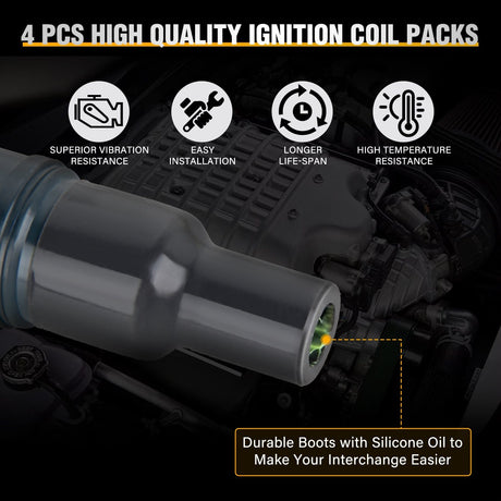 ignition coil pack 4pcs Ignition Coil Packs Fit for Toyota 2002 2003 2004 2005 2006 2007 2008 2009 Camry Highlander RAV4 Corolla Matrix Solara 2010 2011 2012 2013 2014 2015 Lexus Scion TC XB 2.4 2.0L OE# UF333 C1330 90919-02244